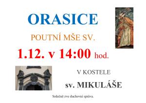 Orasice POUTNÍ MŠE SV. 1. 12. 2024 od 14 hod