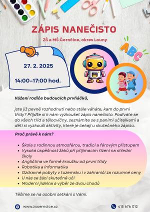 ZŠ a MŠ Černčice - Zápis nanečisto