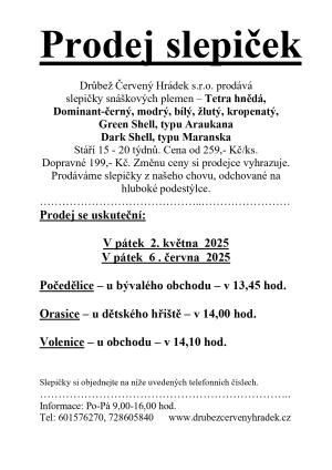 Prodej snáškových slepiček v květnu a červnu 2025 1