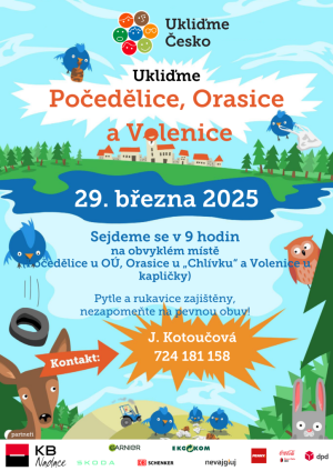 Ukliďme Česko - Počedělice, Orasice a Volenice v sobotu 29. 3. 2025