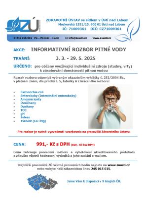 Zdravotní ústav - Informativní rozbor pitné vody pro občany od 3.3.2025-29.5.2025