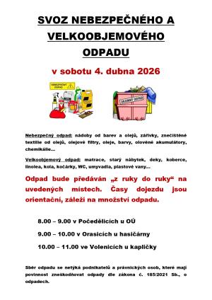 SBĚROVÁ  SOBOTA - nebezpečný odpad + velkoobjemový 4.4.2026